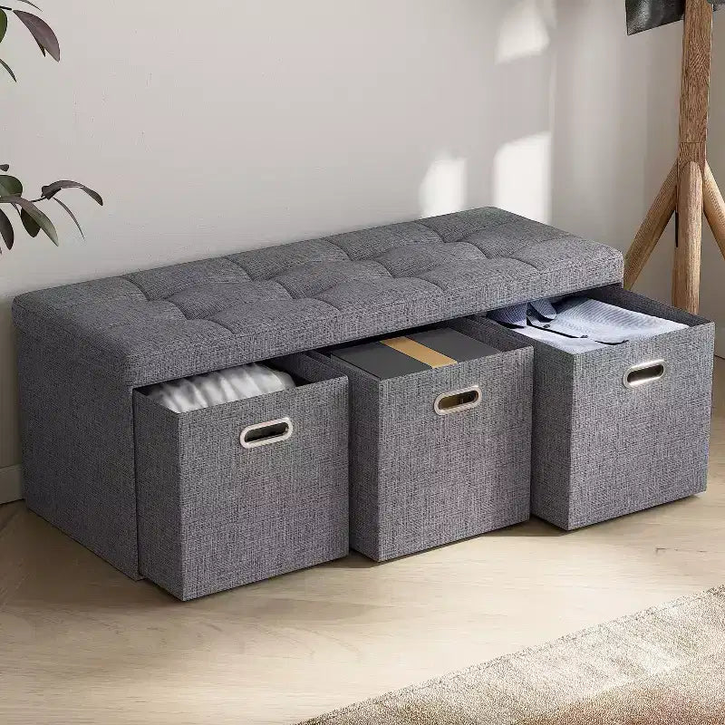 Banc de rangement pliant Ornavo Home de 101,6 cm avec tiroirs, parfait pour le salon, la chambre et l'entrée