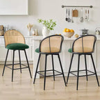 Bekrvio 26 Tabourets de Bar Pivotants Mid-Century Modern Lot de 2/3/4, Chaises de Bar Rembourrées Bouclées avec Dossier en Rotin et Pieds en Métal pour Comptoir de Cuisine