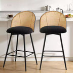 Bekrvio 26 Tabourets de Bar Pivotants Mid-Century Modern Lot de 2/3/4, Chaises de Bar Rembourrées Bouclées avec Dossier en Rotin et Pieds en Métal pour Comptoir de Cuisine