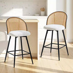 Bekrvio 26 Tabourets de Bar Pivotants Mid-Century Modern Lot de 2/3/4, Chaises de Bar Rembourrées Bouclées avec Dossier en Rotin et Pieds en Métal pour Comptoir de Cuisine