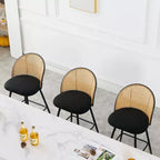 Bekrvio 26 Tabourets de Bar Pivotants Mid-Century Modern Lot de 2/3/4, Chaises de Bar Rembourrées Bouclées avec Dossier en Rotin et Pieds en Métal pour Comptoir de Cuisine