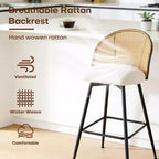 Bekrvio 26 Tabourets de Bar Pivotants Mid-Century Modern Lot de 2/3/4, Chaises de Bar Rembourrées Bouclées avec Dossier en Rotin et Pieds en Métal pour Comptoir de Cuisine