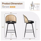 Bekrvio 26 Tabourets de Bar Pivotants Mid-Century Modern Lot de 2/3/4, Chaises de Bar Rembourrées Bouclées avec Dossier en Rotin et Pieds en Métal pour Comptoir de Cuisine