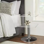 Bekrvio 15.8'' Clear Acrylic C Shaped Side Table with Stainless Steel Base,Double-Layer Modern Small End Table for Couch, Nightstand in Living Room