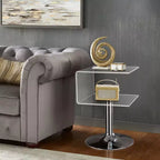 Bekrvio Table d'appoint en acrylique transparent de 40 cm en forme de C avec base en acier inoxydable, petite table de bout moderne à double couche pour canapé, table de chevet dans le salon