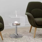 Bekrvio Table d'appoint en acrylique transparent de 40 cm en forme de C avec base en acier inoxydable, petite table de bout moderne à double couche pour canapé, table de chevet dans le salon