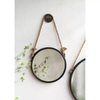 19.5 in Handsome Cleveland Mirror with Rope Strap Contemporary Design Circle Mirror with Grey Round Metal Frame for Wall Decor Bathroom, Entryway