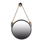 Miroir mural de 49,5 cm avec lanière en corde de style contemporain, cadre en métal gris rond, pour salle de bain, entrée ou décoration murale