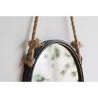 Miroir mural de 49,5 cm avec lanière en corde de style contemporain, cadre en métal gris rond, pour salle de bain, entrée ou décoration murale