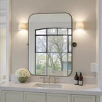 Miroir rectangulaire en fer noir de 80 cm avec coins arrondis et quincaillerie rotative, profondeur de 4 cm
