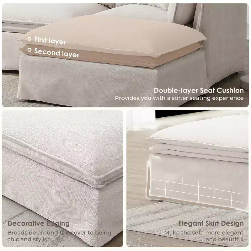 Whisen Canapé sectionnel modulaire 6 places 125,5 avec pouf mobile Tissu chenille siège large Combinaison libre pour salon appartement