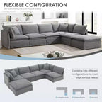 Whisen Canapé sectionnel modulaire 6 places 125,5 avec pouf mobile Tissu chenille siège large Combinaison libre pour salon appartement