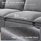 Whisen Canapé sectionnel modulaire 6 places 125,5 avec pouf mobile Tissu chenille siège large Combinaison libre pour salon appartement