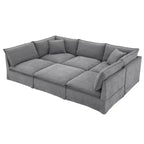 Whisen Canapé sectionnel modulaire 6 places 125,5 avec pouf mobile Tissu chenille siège large Combinaison libre pour salon appartement
