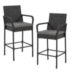 EROMMY Tabourets de bar d'extérieur en osier, lot de 2, tabourets de bar en rotin tressé avec coussins amovibles, accoudoirs et dossier ergonomiques