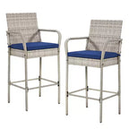 EROMMY Tabourets de bar d'extérieur en osier, lot de 2, tabourets de bar en rotin tressé avec coussins amovibles, accoudoirs et dossier ergonomiques