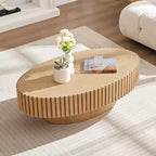 Table basse ovale/carrée Table d'appoint minimaliste à cannelures, Frêne naturel/Noyer/Noir mat-ModernLuxe