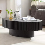 Table basse ovale/carrée Table d'appoint minimaliste à cannelures, Frêne naturel/Noyer/Noir mat-ModernLuxe