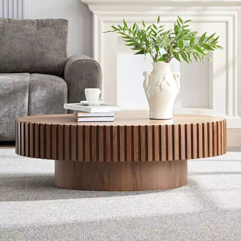 Table basse ovale/carrée Table d'appoint minimaliste à cannelures, Frêne naturel/Noyer/Noir mat-ModernLuxe