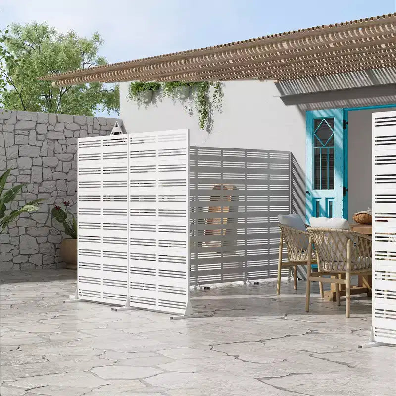 Jardinière en métal blanc Dovelina 72 H35W avec treillis pour terrasse de café, jardin et balcons