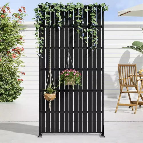 72 H35W Dovelina Black Metal Planter Box with Trellis Privacy Screen for Caf Patio,Garden & Balconies