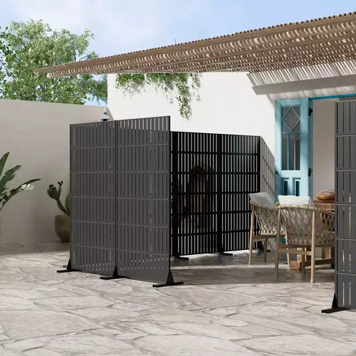Jardinière rectangulaire en métal noir avec treillis et paravent 72 H35W Dovelina pour terrasse de café, jardin et balcons