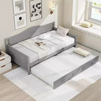 Lit de repos Costway simple avec lit gigogne, lit-canapé en bois massif avec lattes de soutien, lit d'appoint blanc/gris