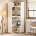 Étagère d'angle Lantine en forme de L, bibliothèque d'angle à 9 niveaux, grande étagère d'angle en bois avec étagères ouvertes