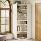 Étagère d'angle Lantine en forme de L, bibliothèque d'angle à 9 niveaux, grande étagère d'angle en bois avec étagères ouvertes