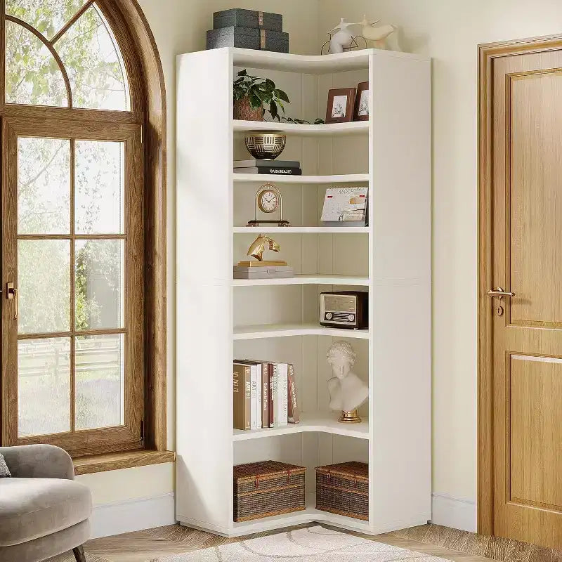 Étagère d'angle Lantine en forme de L, bibliothèque d'angle à 9 niveaux, grande étagère d'angle en bois avec étagères ouvertes