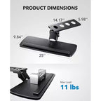 HUANUO Plateau de clavier sous le bureau, réglable à 360° et ergonomique, coulissant pour un accès facile, 63,5 cm L x 25 cm P, idéal pour la maison ou le bureau