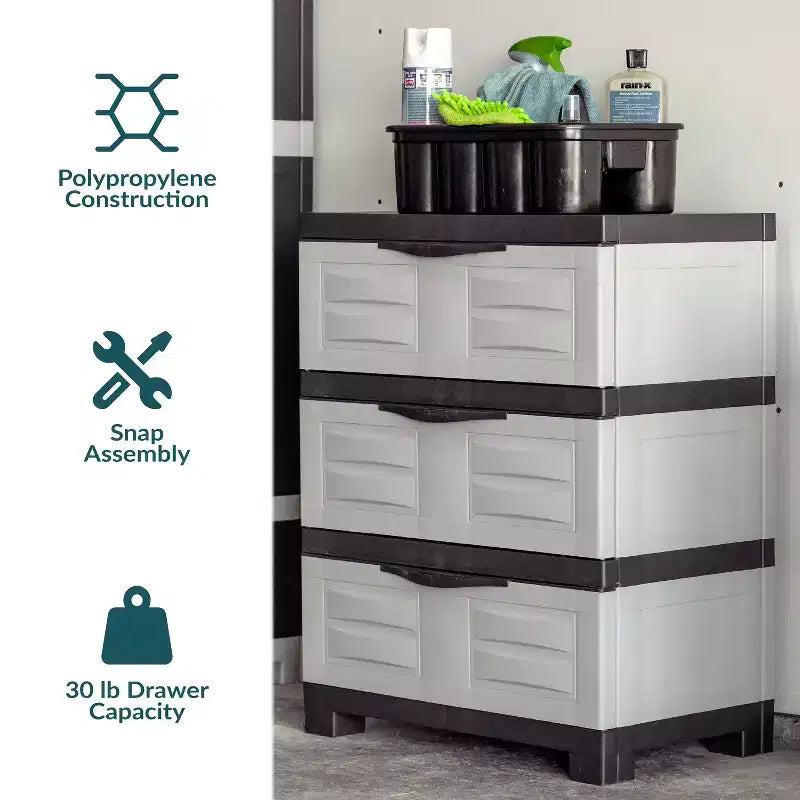 Sunnydaze Meuble de rangement à 3 tiroirs en plastique robuste - 29,5