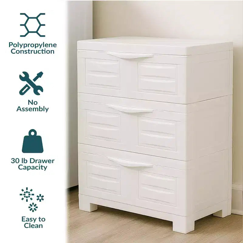 Sunnydaze Meuble de rangement à 3 tiroirs en plastique robuste - 29,5