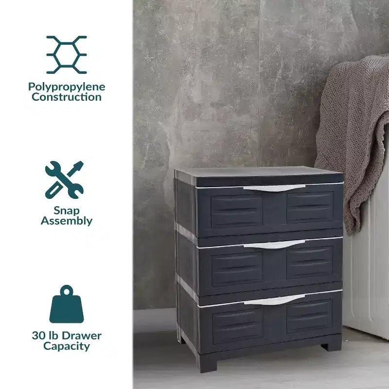 Sunnydaze Meuble de rangement à 3 tiroirs en plastique robuste - 29,5