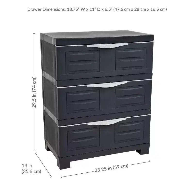 Sunnydaze Meuble de rangement à 3 tiroirs en plastique robuste - 29,5