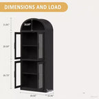 Bibliothèque en bois à arcades de 181 cm de haut avec portes, étagères arrondies style ferme pour salon, cuisine, bureau (noir)