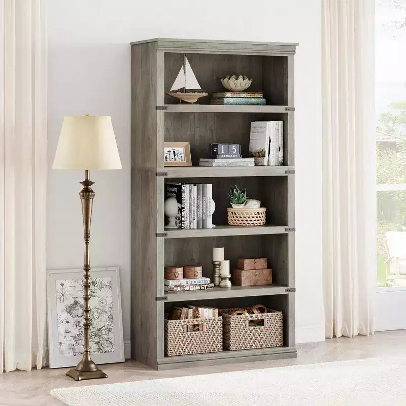 Bibliothèque à 5 niveaux, étagère de rangement ouverte style ferme, 31,4 x 12,7 x 67,4 pouces