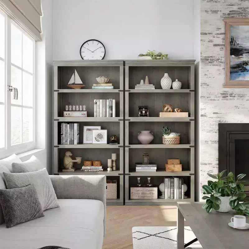 Bibliothèque à 5 niveaux, étagère de rangement ouverte style ferme, 31,4 x 12,7 x 67,4 pouces