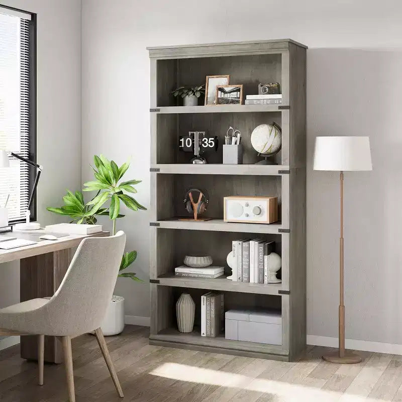 Bibliothèque à 5 niveaux, étagère de rangement ouverte style ferme, 31,4 x 12,7 x 67,4 pouces