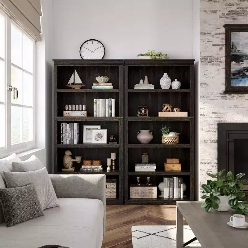 Bibliothèque à 5 niveaux, étagère de rangement ouverte style ferme, 31,4 x 12,7 x 67,4 pouces
