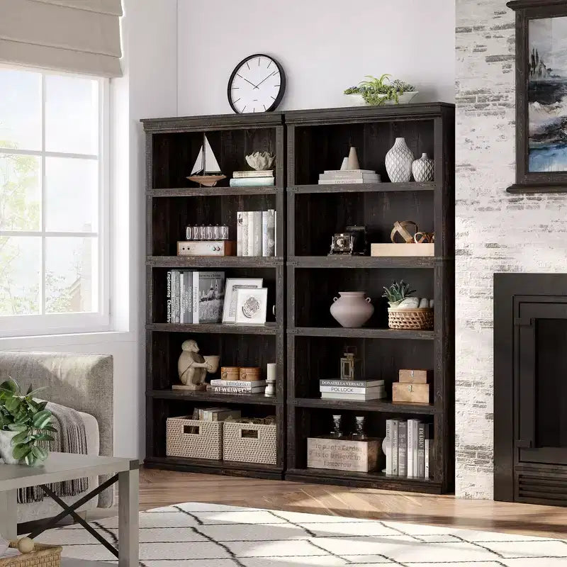 Bibliothèque à 5 niveaux, étagère de rangement ouverte style ferme, 31,4 x 12,7 x 67,4 pouces