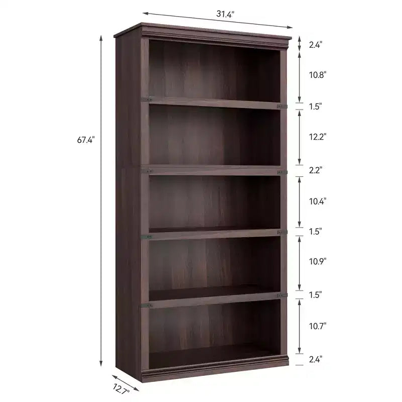 Bibliothèque à 5 niveaux, étagère de rangement ouverte style ferme, 31,4 x 12,7 x 67,4 pouces