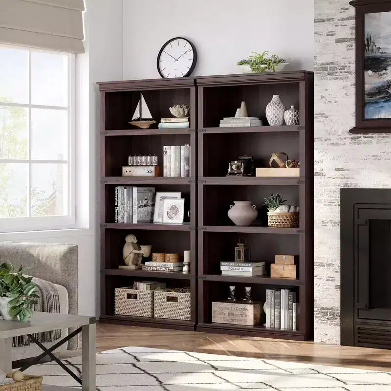Bibliothèque à 5 niveaux, étagère de rangement ouverte style ferme, 31,4 x 12,7 x 67,4 pouces