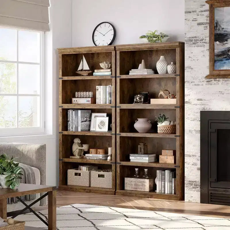 Bibliothèque à 5 niveaux, étagère de rangement ouverte style ferme, 31,4 x 12,7 x 67,4 pouces