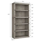 Bibliothèque à 5 niveaux, étagère de rangement ouverte style ferme, 31,4 x 12,7 x 67,4 pouces
