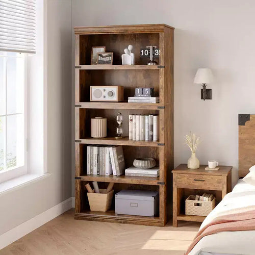 5 Tier Book Shelf Farmhouse Bookcase Open Storage Shelves 31.4 x 12.7 x 67.4 Book Case
