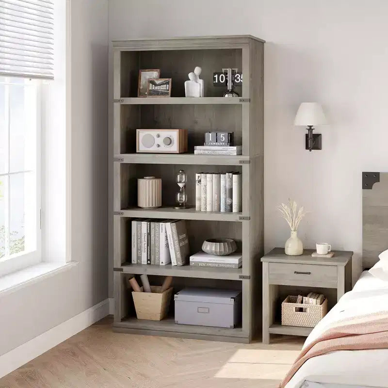 Bibliothèque à 5 niveaux, étagère de rangement ouverte style ferme, 31,4 x 12,7 x 67,4 pouces