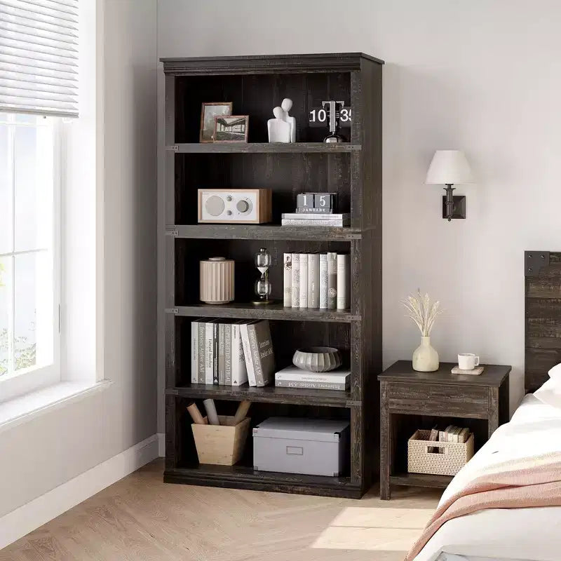 Bibliothèque à 5 niveaux, étagère de rangement ouverte style ferme, 31,4 x 12,7 x 67,4 pouces