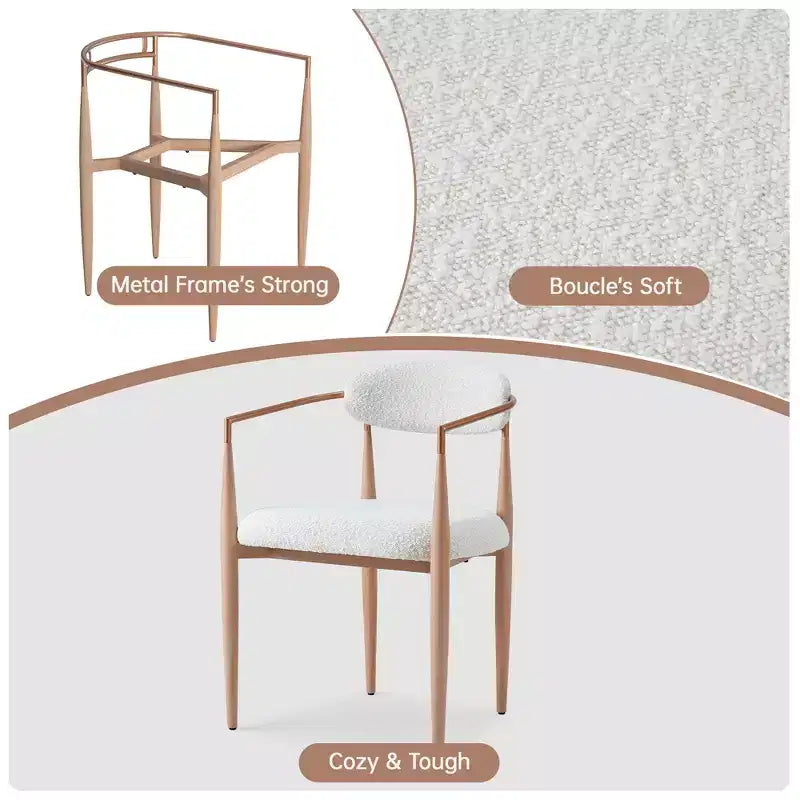 Lot de 4 chaises de salle à manger en bouclette, chaises modernes avec pieds en métal imitation bois pour cuisine, salon, restaurant, café - Morden Fort