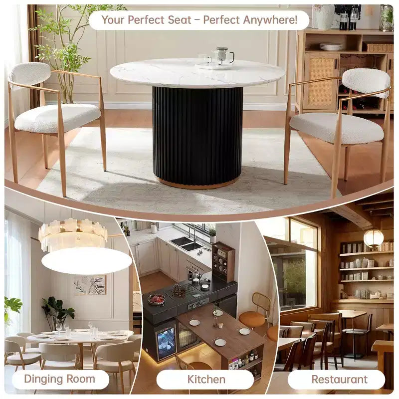 Lot de 4 chaises de salle à manger en bouclette, chaises modernes avec pieds en métal imitation bois pour cuisine, salon, restaurant, café - Morden Fort